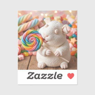 Whimsical Marshmallow Guinea Pig and Lollipop Sticker