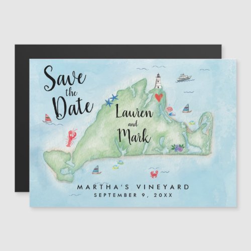 Whimsical Marthas Vineyard Map Save the Date Magnetic Invitation