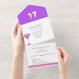 Whimsical Martini Glass 21st Birthday Party All In One Invitation