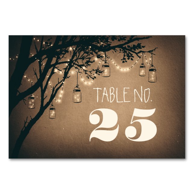 Whimsical mason jar &string lights table number (Front)