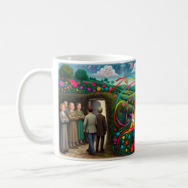 Whimsical Maypole Chaos and Spring Cheer Mug (Left)