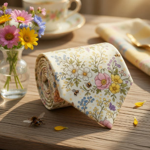 Whimsical Meadow Flowers & Bees Neck Tie