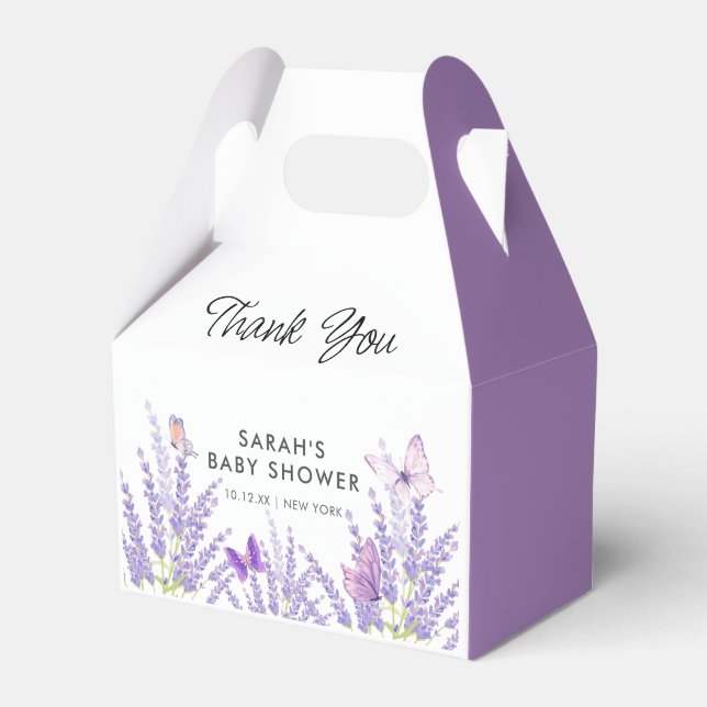 Whimsical Meadow Lavender Butterfly Baby Shower  Favor Boxes (Front Side)