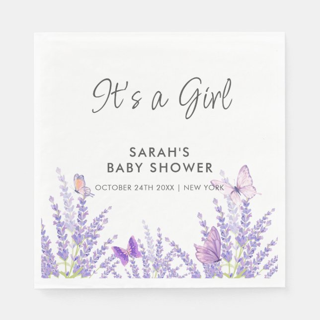 Whimsical Meadow Lavender Butterfly Baby Shower  Napkins (Front)