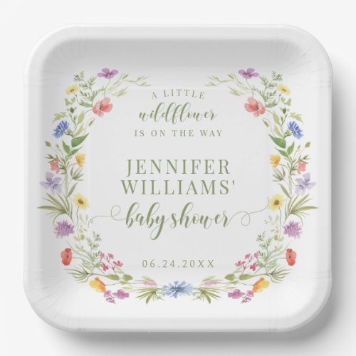 Whimsical meadow wildflower boho Baby girl shower Paper Plates