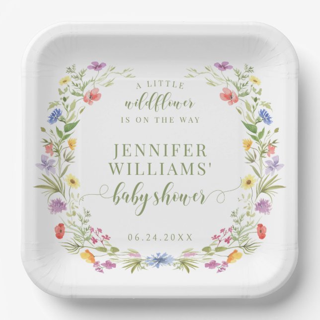 Whimsical meadow wildflower boho Baby girl shower Paper Plates (Front)
