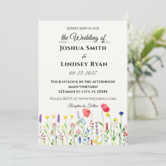 Whimsical Meadow Wildflower Wedding Invitation