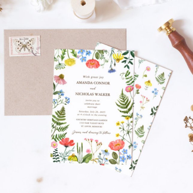 Whimsical Meadow Wildflowers Wedding Invitation (Creator Uploaded)