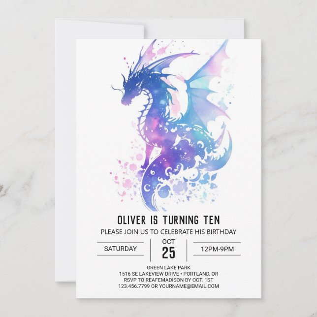 Whimsical Medieval Dragon Birthday Invitation (Front)
