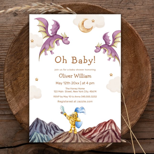 Whimsical Medieval Fairytale Dragon Baby Shower   Invitation (Whimsical Medieval Fairytale Dragon Baby Shower Invitation)