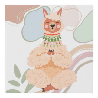 Whimsical Meditating Llama Faux Canvas Print