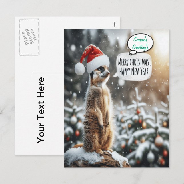 Whimsical Meerkat Christmas Santa  Holiday Postcard (Front/Back)