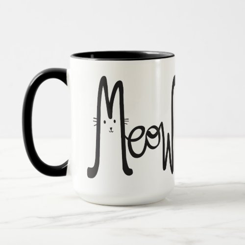 Whimsical MEOW Modern Minimalist Black Cat Script Mug