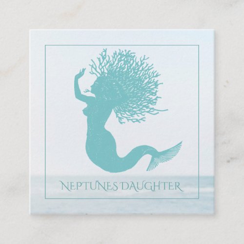 Whimsical Mermaid and Ocean Square Business Card
