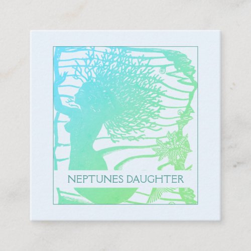 Whimsical Mermaid And Ocean Waves Square Business Card