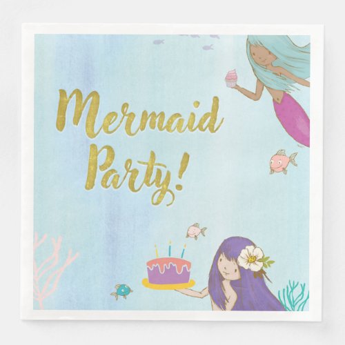 Whimsical Mermaid Birthday Party Paper Dinner Napkins