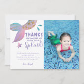 Whimsical Mermaid Birthday Party Photo Thank You Card (Front)