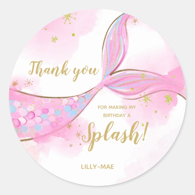 Whimsical Mermaid Birthday Party Round Sticker (Front)
