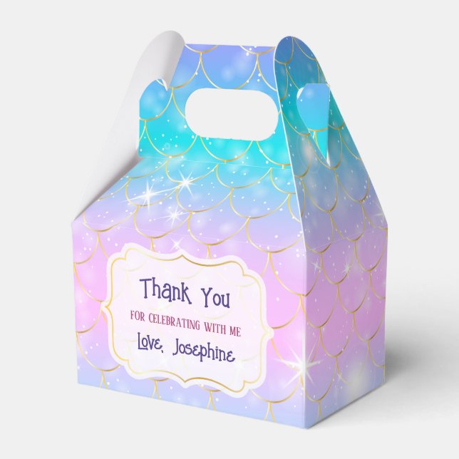 Whimsical Mermaid Birthday Party Thank you Favor Boxes (Front Side)