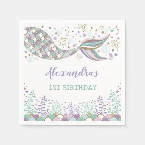 Whimsical Mermaid Birthday Under the Sea Party Napkins