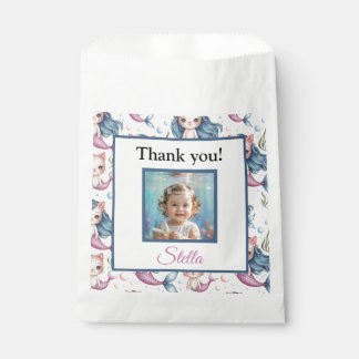 Whimsical Mermaid Cat Thank You Photo Name Favor Bag