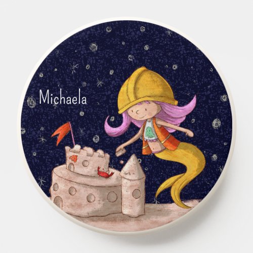 Whimsical Mermaid Construction Worker Yellow PopSocket