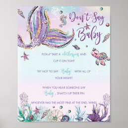 Whimsical Mermaid Don&#39;t Say Baby Shower Game Sign