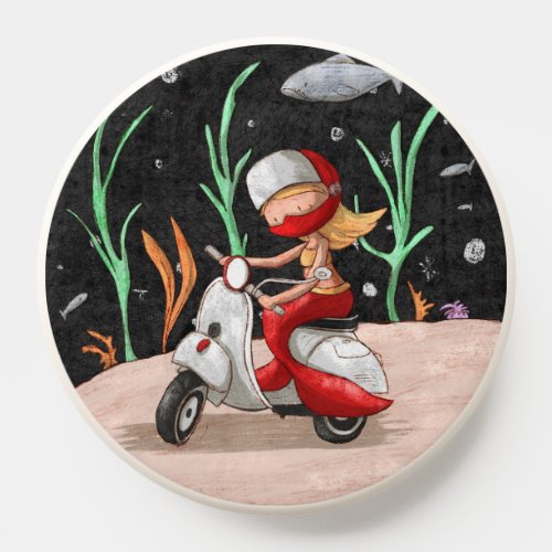 Whimsical Mermaid Driving Motorcycle Under the Sea PopSocket
