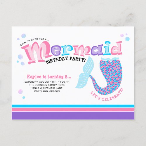 Whimsical Mermaid Fairytale Birthday Party Invitation Postcard