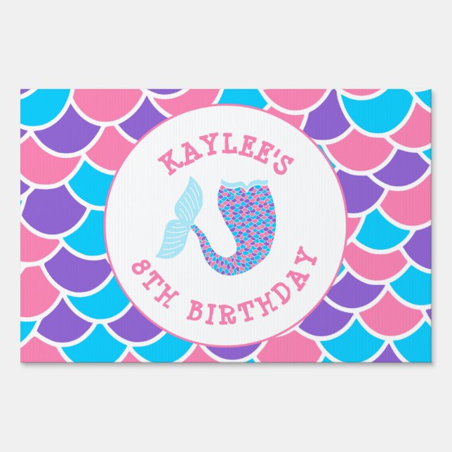 Whimsical Mermaid Fairytale Birthday Party Sign (Front)
