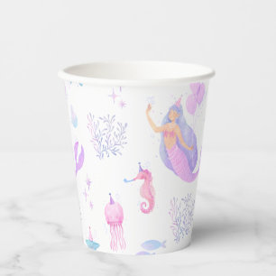 Whimsical Mermaid Girl 1st Birthday Ocean Party Paper Cups