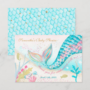 Whimsical Mermaid Girl Baby Shower Thank You Card
