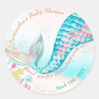 Whimsical Mermaid Girl Baby Shower Thank You
