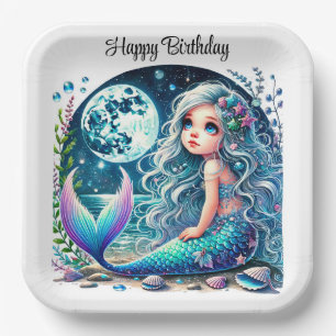 Whimsical Mermaid Girl Birthday Party Paper Plates
