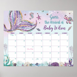 Whimsical Mermaid Guess Baby&#39;s Arrival Birth Game  Poster
