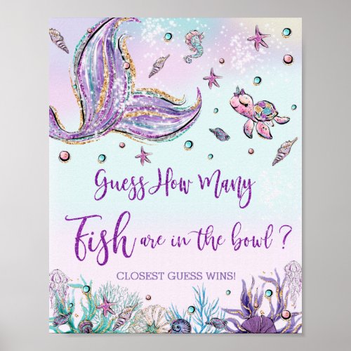 Whimsical Mermaid Guess How Many Fish in Bowl Game Poster
