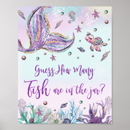 Whimsical Mermaid Guess How Many Fish in Jar Game  Poster