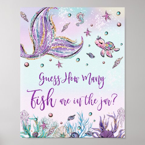 Whimsical Mermaid Guess How Many Fish in Jar Game  Poster