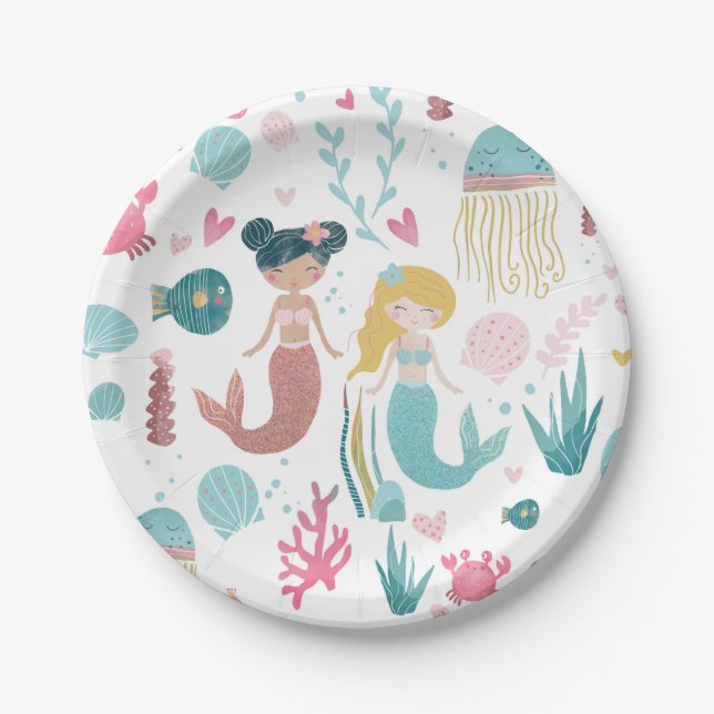 Whimsical Mermaid / Party Plates / Girls Party (Front)