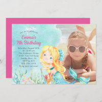 Whimsical Mermaid Photo Birthday Invitation