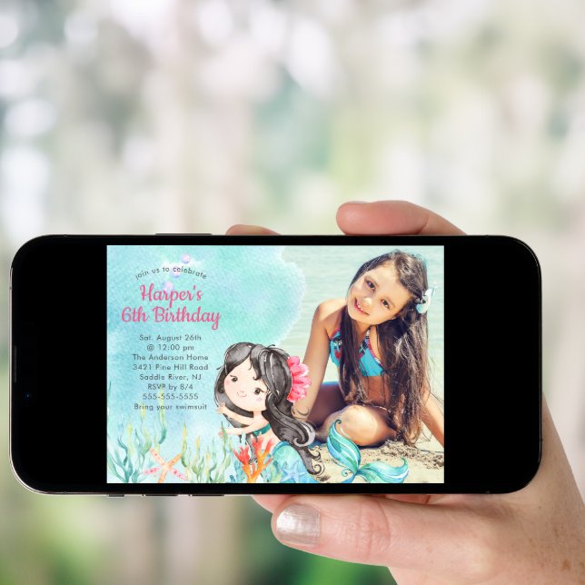 Whimsical Mermaid Photo Birthday Invitation (Front Digital)