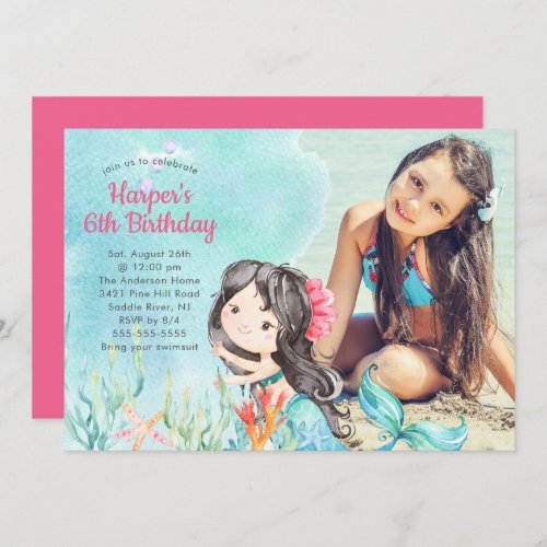 Whimsical Mermaid Photo Birthday Invitation