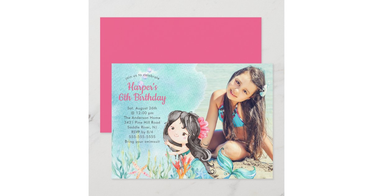 Whimsical Mermaid Photo Birthday Invitation | Zazzle