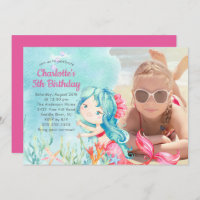 Whimsical Mermaid Photo Birthday Invitation