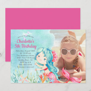 Whimsical Mermaid Photo Birthday Invitation