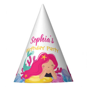 whimsical mermaid rainbow ocean birthday party hat
