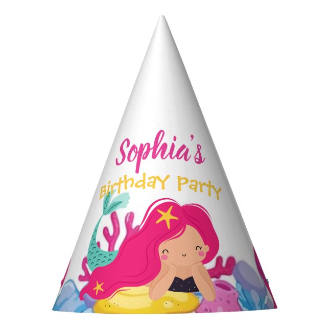  whimsical mermaid rainbow ocean birthday party  hat (Front)