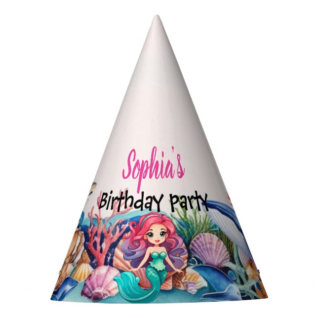  whimsical mermaid rainbow ocean birthday party  hat (Front)
