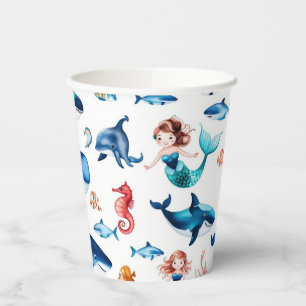 whimsical mermaid rainbow sea birthday party paper cups