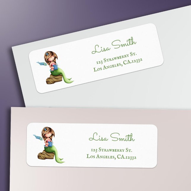 Whimsical Mermaid Reading Return Address Label (Creator Uploaded)